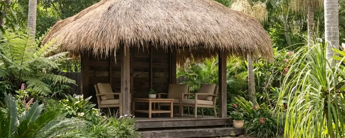 Outdoor Backyard with a Simple Bali Hut
